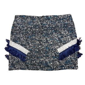 ENDLESS ROSE Revolve Tweed Fringe Short Pencil Skirt NWOT Blue Black Sz M